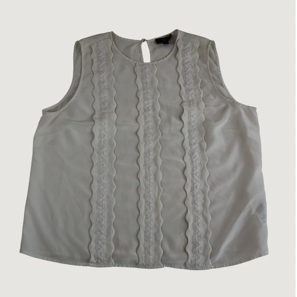 J. Crew 365 100% Silk Sleeveless Blouse Women's XL Cream White Lace Trim Coquett